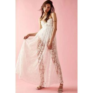 NWT For Love and Lemons Lorena Maxi Lace Bridal Wedding Bodysuit Dress XS